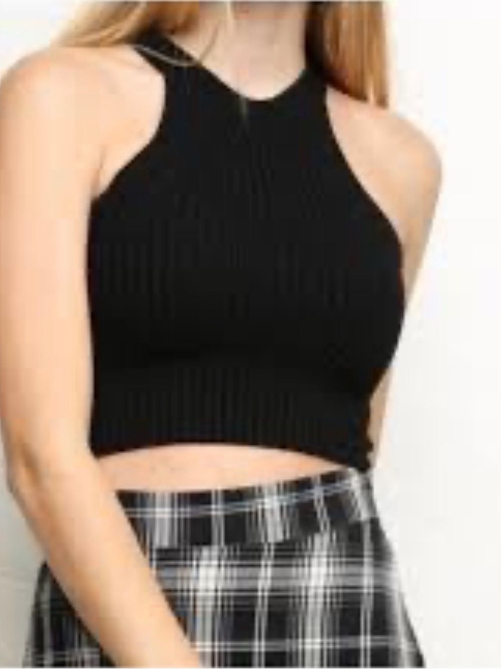 Brandy Melville Black Crew Halter Ribbed Cropped Tank Basic Summer Closet Staple